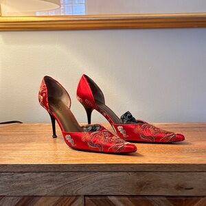 Aldo Red Embroidered Heels